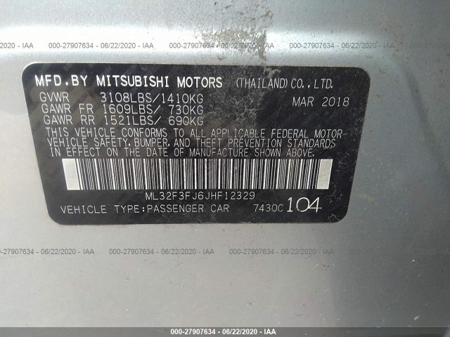 Photo 8 VIN: ML32F3FJ6JHF12329 - MITSUBISHI MIRAGE G4 