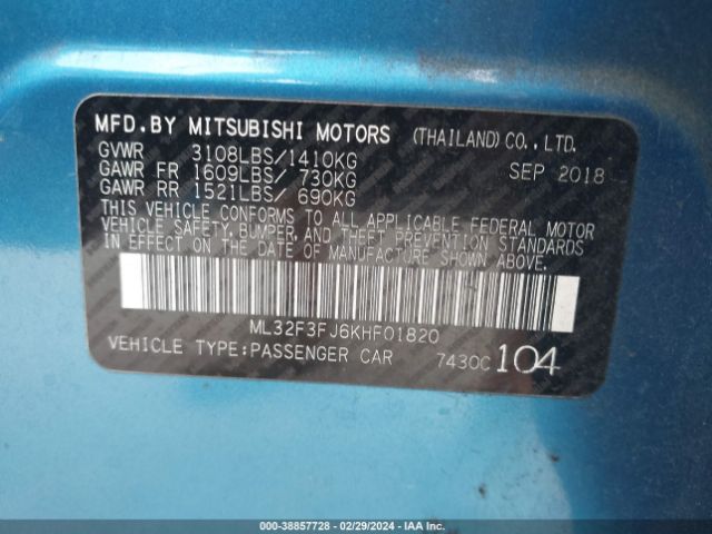 Photo 8 VIN: ML32F3FJ6KHF01820 - MITSUBISHI MIRAGE G4 