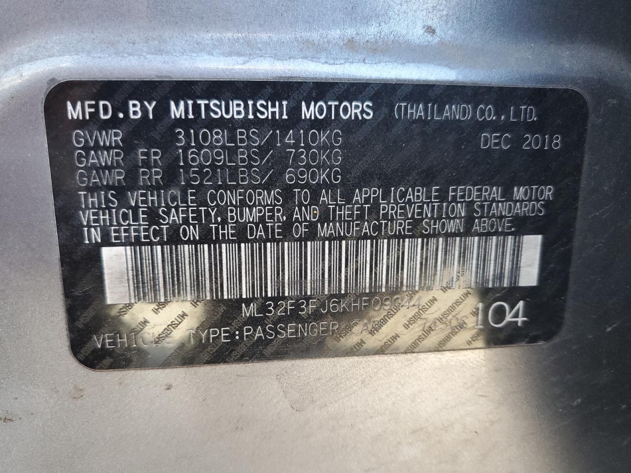 Photo 12 VIN: ML32F3FJ6KHF09044 - MITSUBISHI MIRAGE 