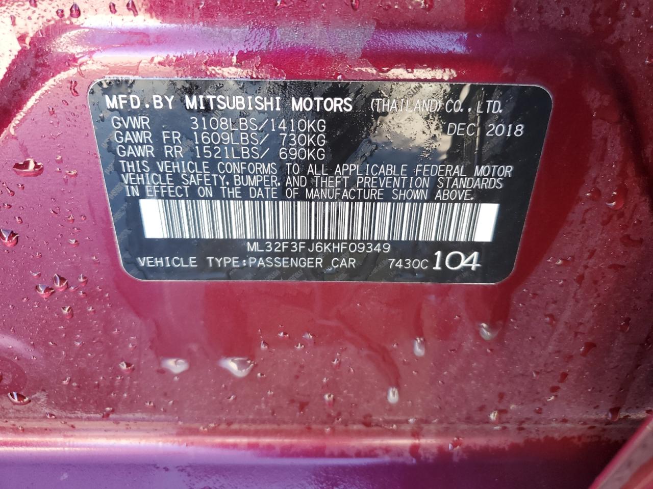 Photo 11 VIN: ML32F3FJ6KHF09349 - MITSUBISHI MIRAGE 