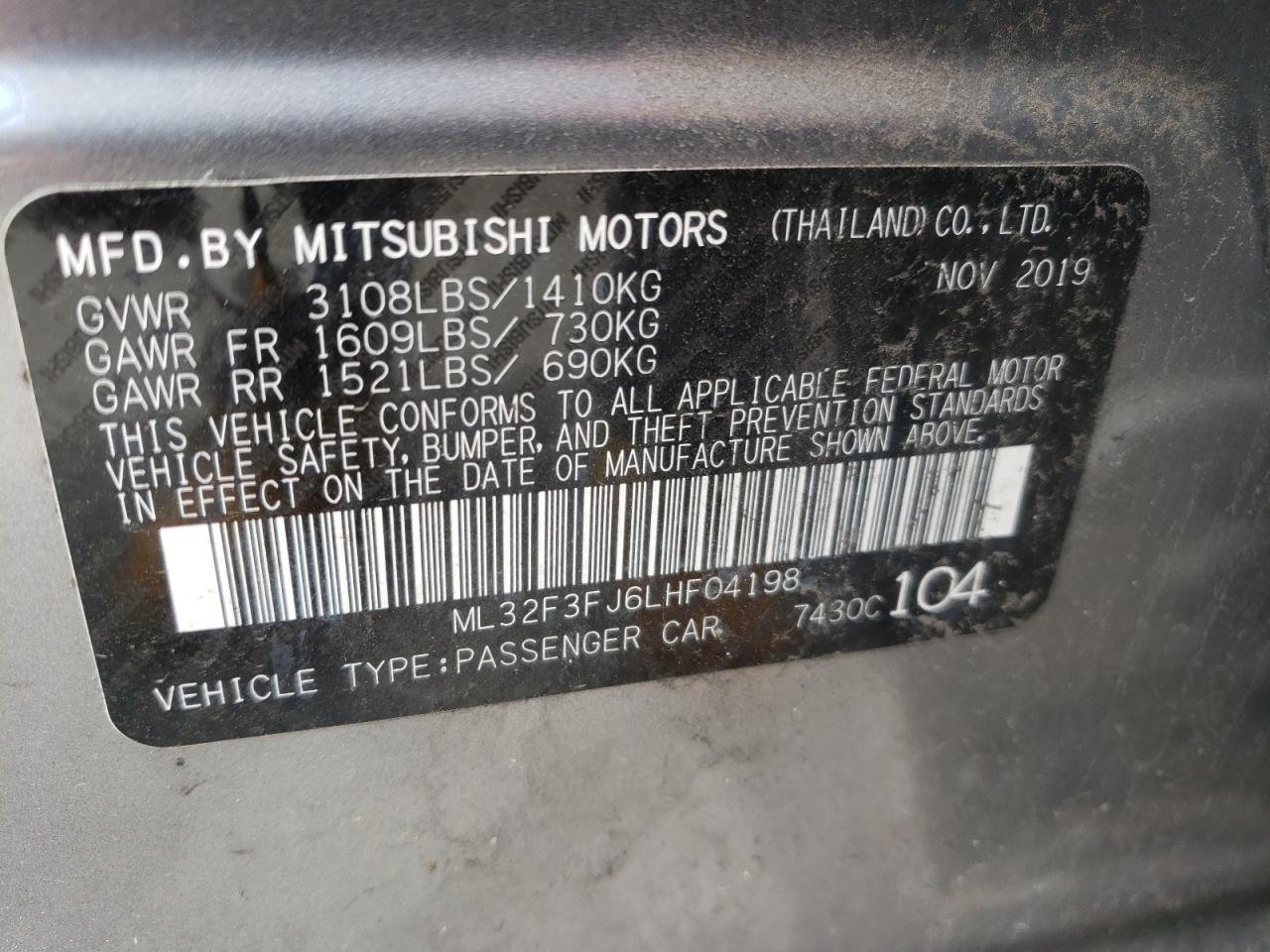 Photo 9 VIN: ML32F3FJ6LHF04198 - MITSUBISHI MIRAGE 