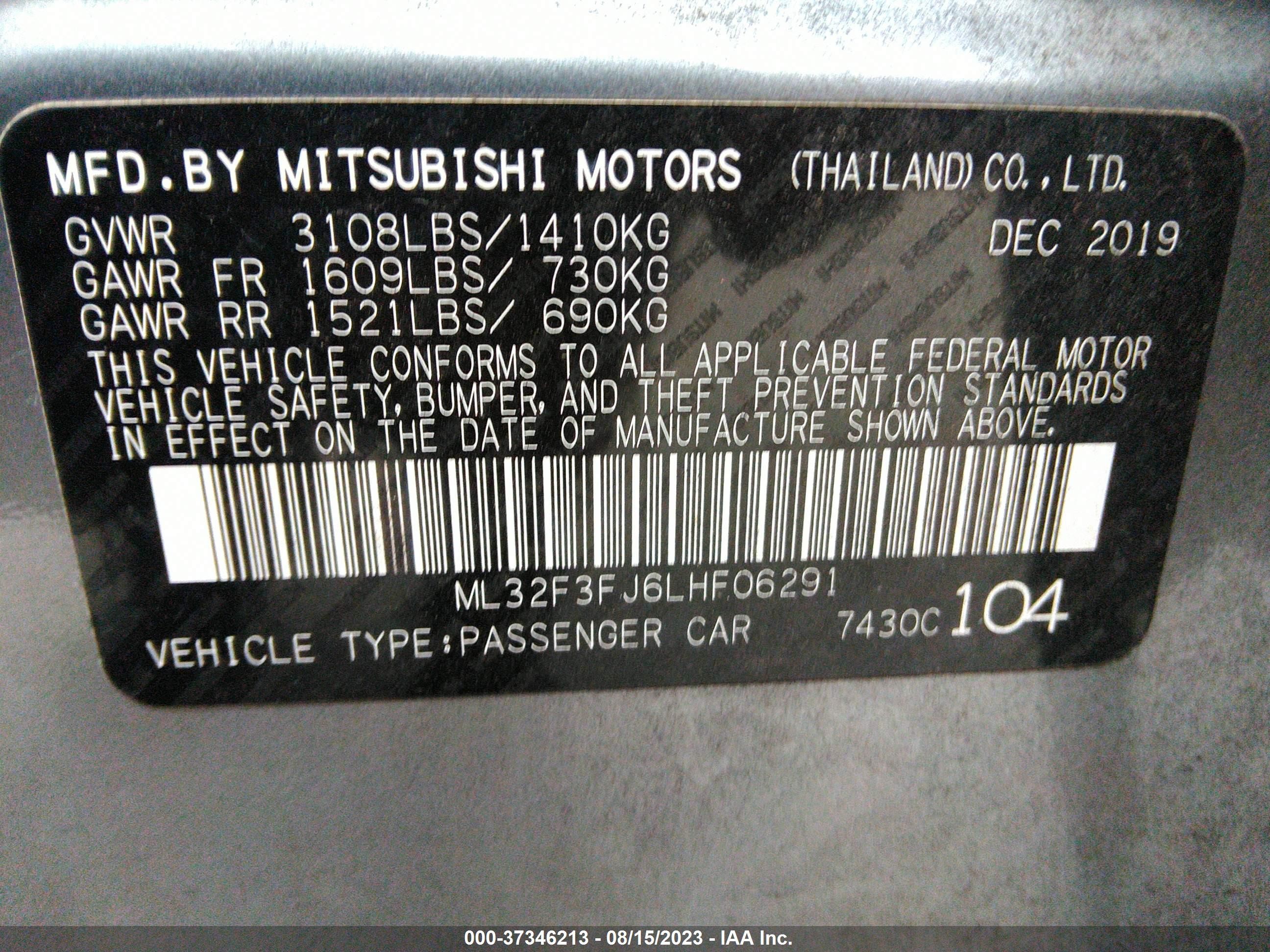 Photo 8 VIN: ML32F3FJ6LHF06291 - MITSUBISHI MIRAGE 