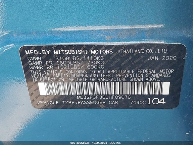 Photo 8 VIN: ML32F3FJ6LHF09076 - MITSUBISHI MIRAGE G4 