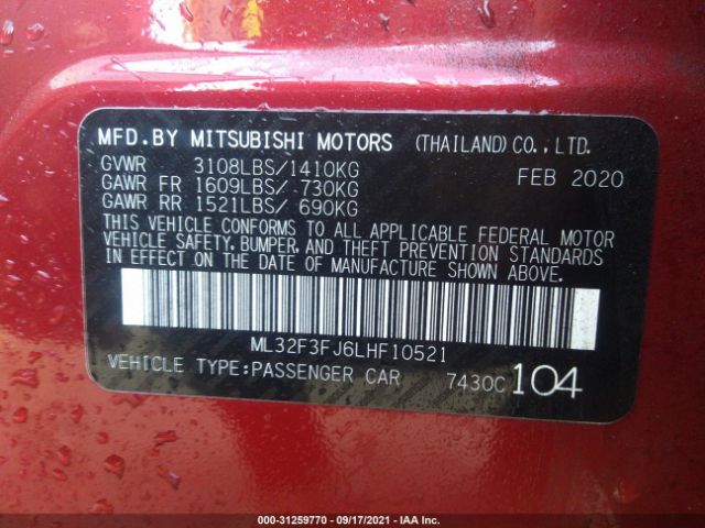 Photo 8 VIN: ML32F3FJ6LHF10521 - MITSUBISHI MIRAGE G4 