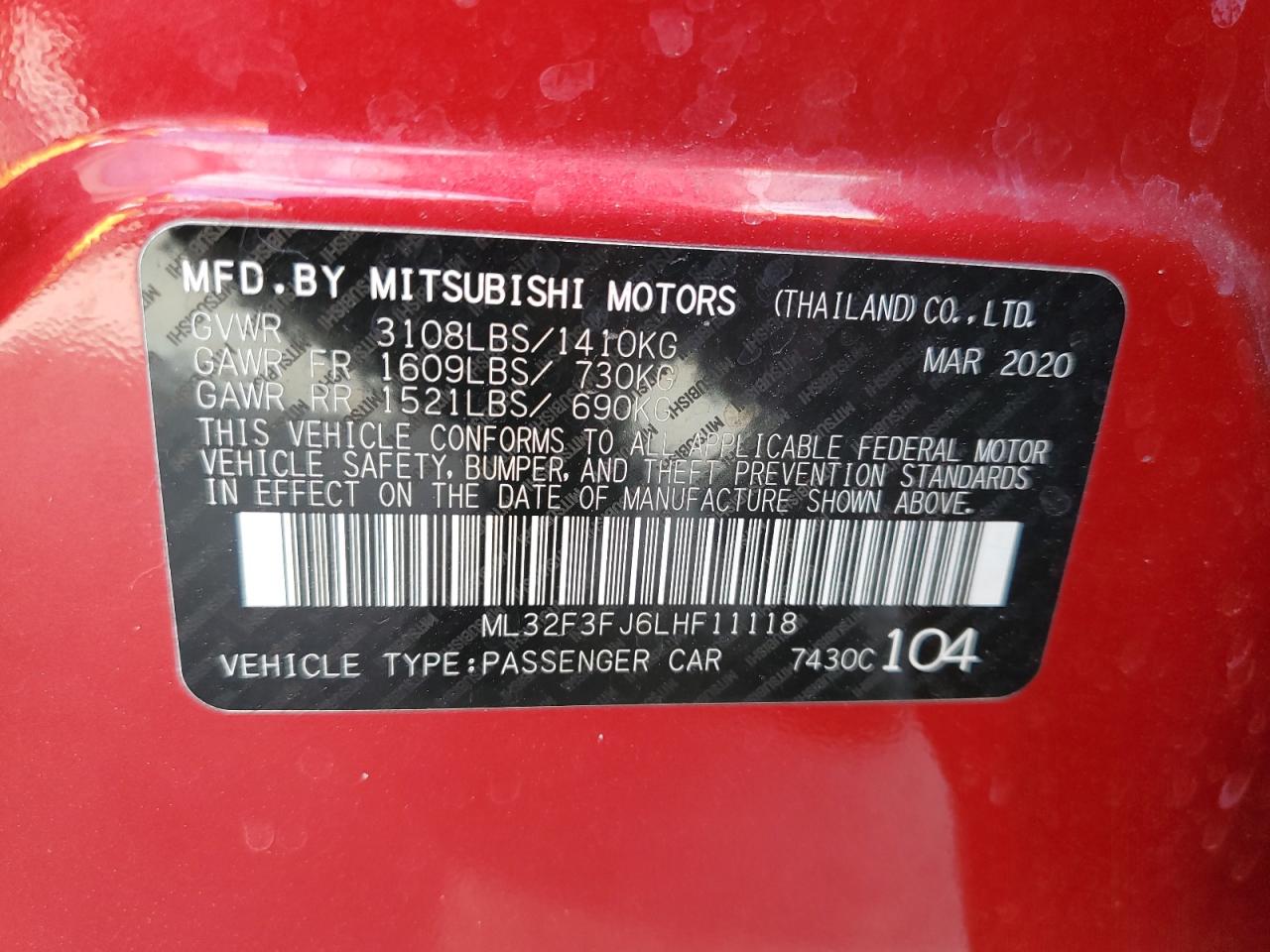 Photo 11 VIN: ML32F3FJ6LHF11118 - MITSUBISHI MIRAGE 