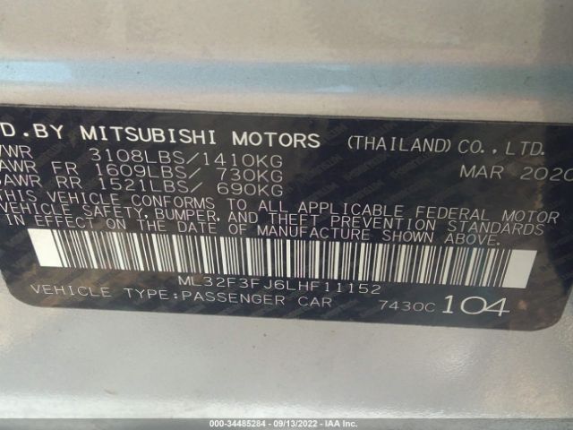 Photo 8 VIN: ML32F3FJ6LHF11152 - MITSUBISHI MIRAGE G4 