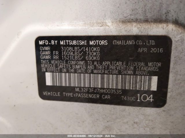 Photo 8 VIN: ML32F3FJ7HH003535 - MITSUBISHI MIRAGE G4 