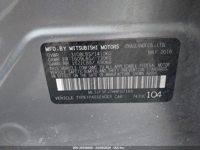 Photo 8 VIN: ML32F3FJ7HHF07165 - MITSUBISHI MIRAGE G4 