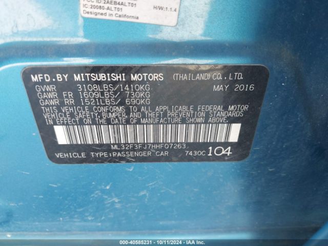 Photo 8 VIN: ML32F3FJ7HHF07263 - MITSUBISHI MIRAGE G4 