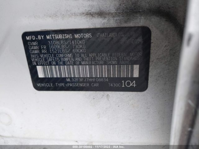 Photo 8 VIN: ML32F3FJ7HHF08834 - MITSUBISHI MIRAGE G4 