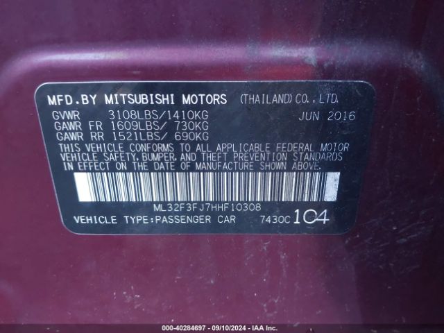 Photo 8 VIN: ML32F3FJ7HHF10308 - MITSUBISHI MIRAGE G4 