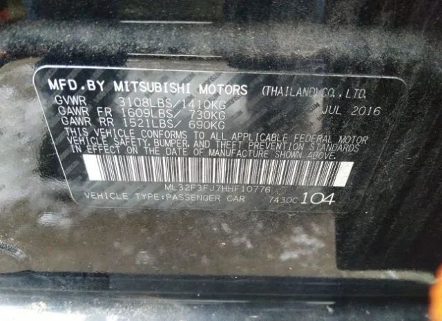 Photo 8 VIN: ML32F3FJ7HHF10776 - MITSUBISHI MIRAGE G4 