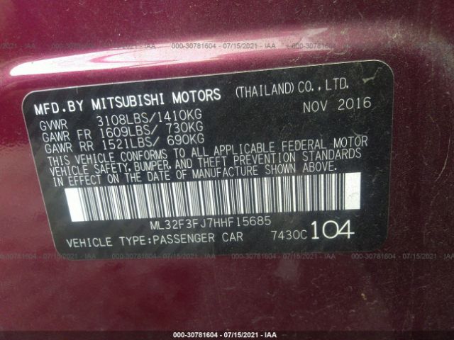 Photo 8 VIN: ML32F3FJ7HHF15685 - MITSUBISHI MIRAGE G4 