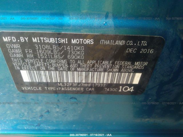 Photo 8 VIN: ML32F3FJ7HHF17937 - MITSUBISHI MIRAGE G4 