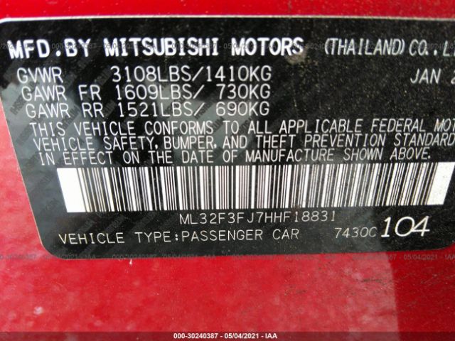 Photo 8 VIN: ML32F3FJ7HHF18831 - MITSUBISHI MIRAGE G4 