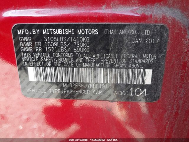 Photo 8 VIN: ML32F3FJ7HHF19185 - MITSUBISHI MIRAGE G4 