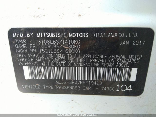 Photo 8 VIN: ML32F3FJ7HHF19493 - MITSUBISHI MIRAGE G4 