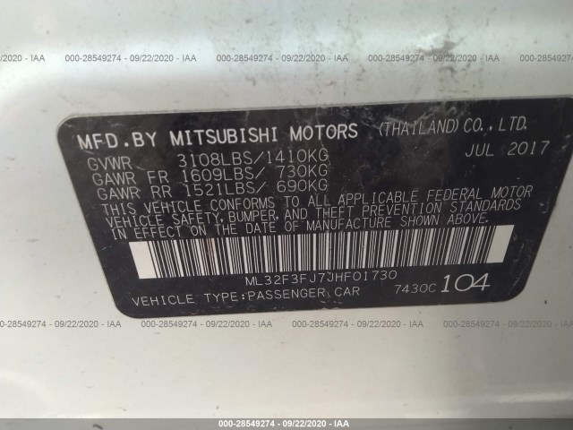 Photo 8 VIN: ML32F3FJ7JHF01730 - MITSUBISHI MIRAGE G4 