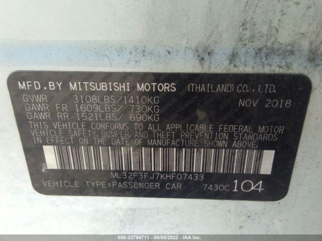 Photo 8 VIN: ML32F3FJ7KHF07433 - MITSUBISHI MIRAGE G4 