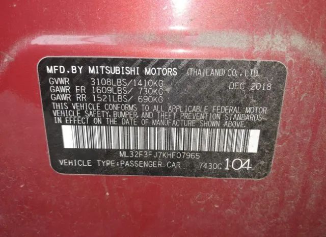 Photo 8 VIN: ML32F3FJ7KHF07965 - MITSUBISHI MIRAGE 