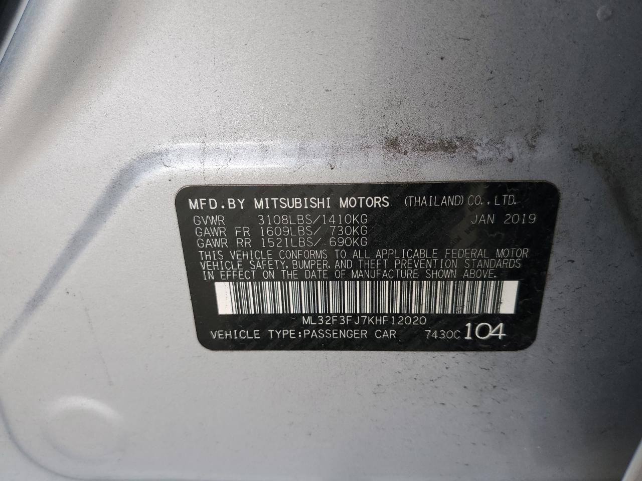 Photo 12 VIN: ML32F3FJ7KHF12020 - MITSUBISHI MIRAGE 