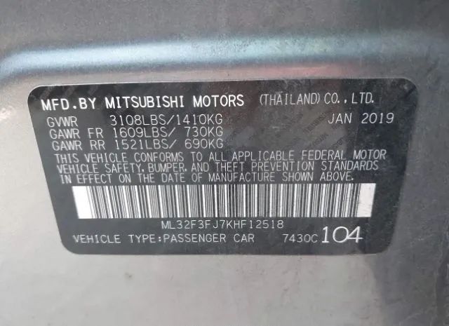 Photo 8 VIN: ML32F3FJ7KHF12518 - MITSUBISHI MIRAGE 