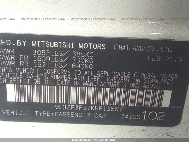 Photo 8 VIN: ML32F3FJ7KHF13667 - MITSUBISHI MIRAGE G4 