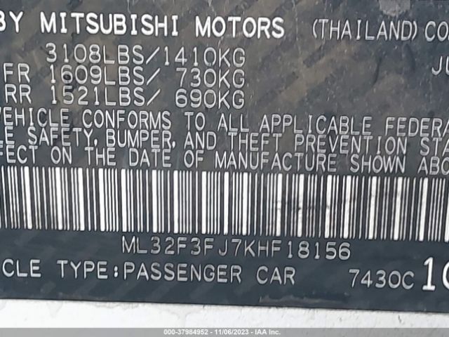 Photo 8 VIN: ML32F3FJ7KHF18156 - MITSUBISHI MIRAGE G4 