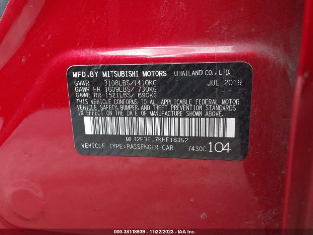 Photo 8 VIN: ML32F3FJ7KHF18352 - MITSUBISHI MIRAGE G4 