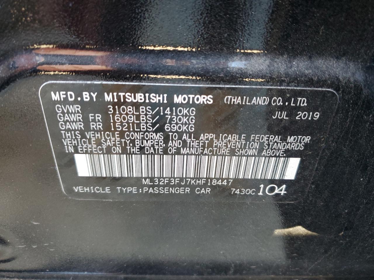 Photo 11 VIN: ML32F3FJ7KHF18447 - MITSUBISHI MIRAGE 