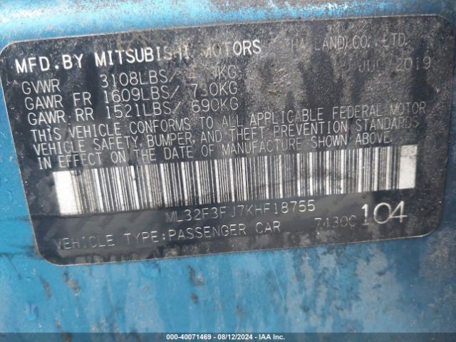 Photo 8 VIN: ML32F3FJ7KHF18755 - MITSUBISHI MIRAGE G4 