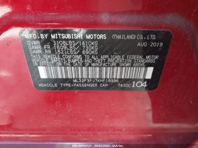 Photo 8 VIN: ML32F3FJ7KHF18996 - MITSUBISHI MIRAGE G4 