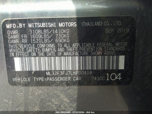 Photo 8 VIN: ML32F3FJ7LHF00418 - MITSUBISHI MIRAGE G4 