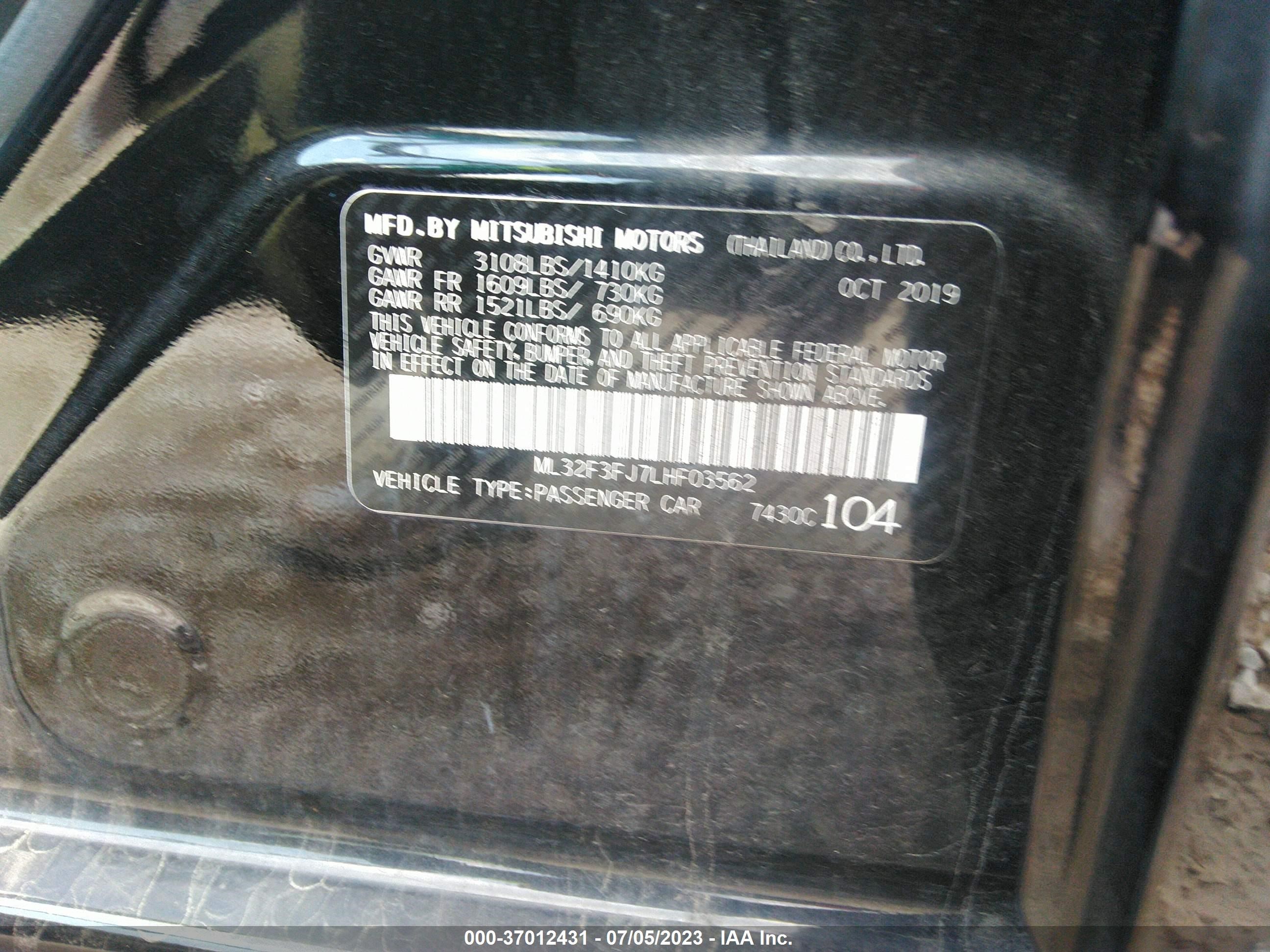 Photo 8 VIN: ML32F3FJ7LHF03562 - MITSUBISHI MIRAGE 