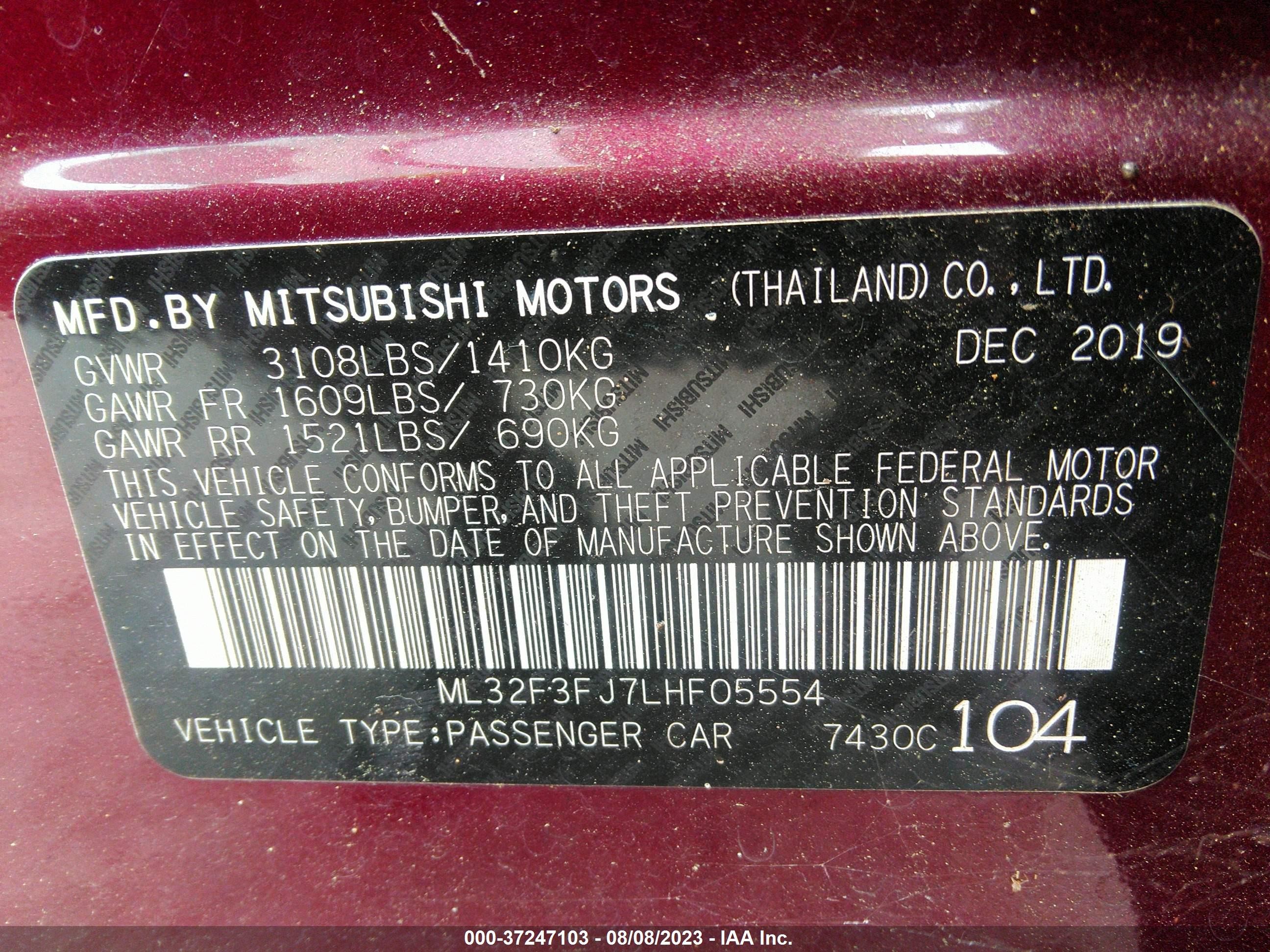 Photo 8 VIN: ML32F3FJ7LHF05554 - MITSUBISHI MIRAGE 