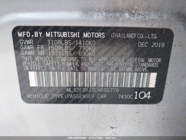 Photo 8 VIN: ML32F3FJ7LHF05778 - MITSUBISHI MIRAGE G4 