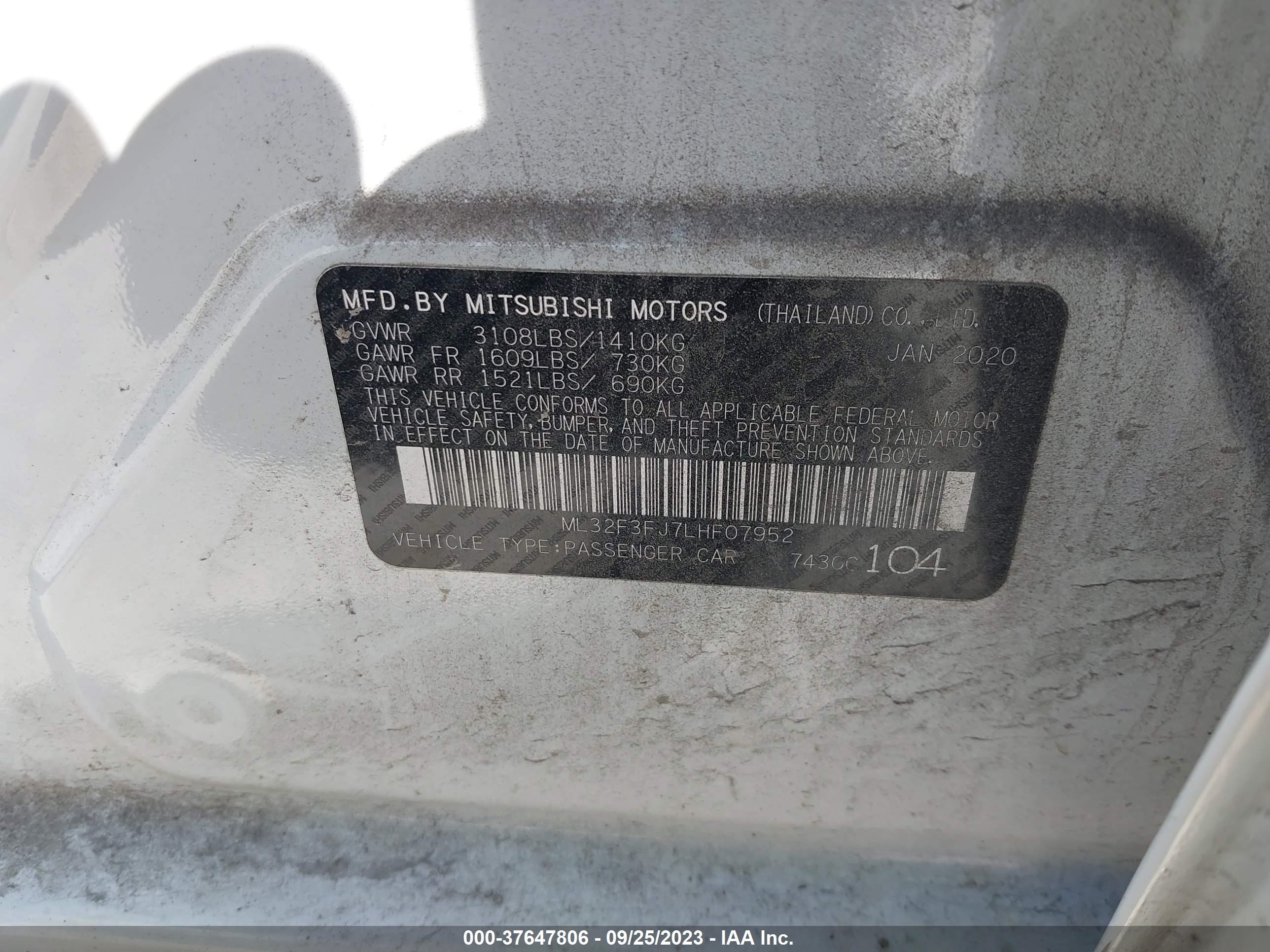 Photo 8 VIN: ML32F3FJ7LHF07952 - MITSUBISHI MIRAGE 