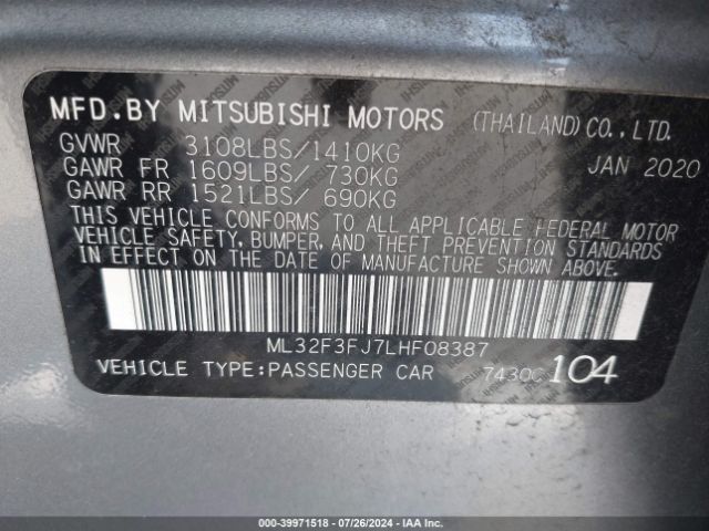 Photo 8 VIN: ML32F3FJ7LHF08387 - MITSUBISHI MIRAGE G4 