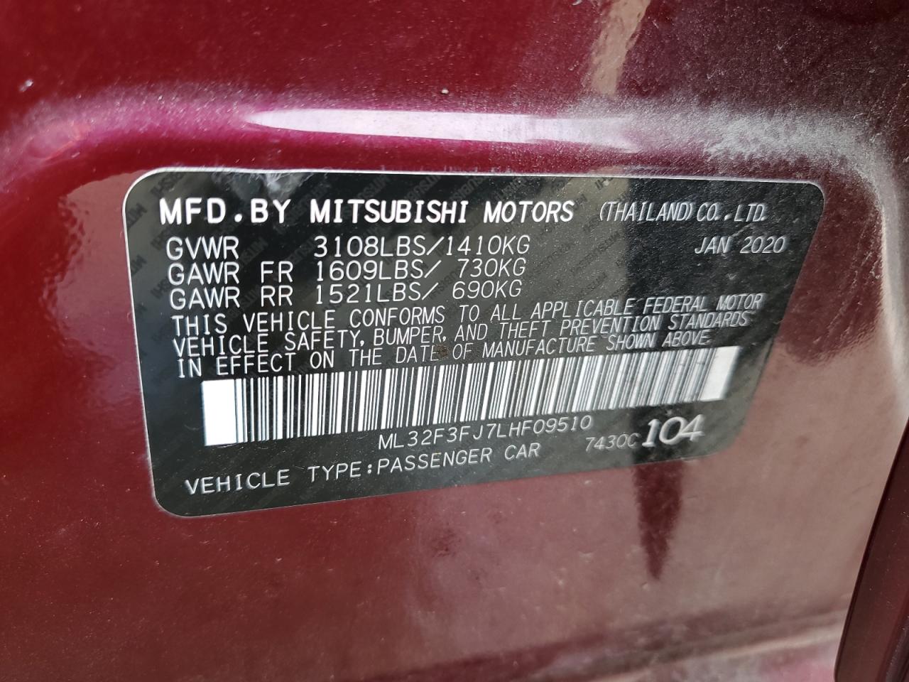 Photo 11 VIN: ML32F3FJ7LHF09510 - MITSUBISHI MIRAGE 