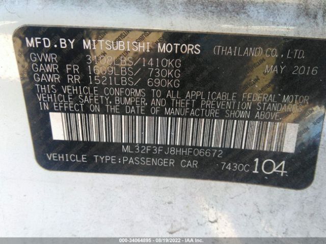 Photo 8 VIN: ML32F3FJ8HHF06672 - MITSUBISHI MIRAGE G4 