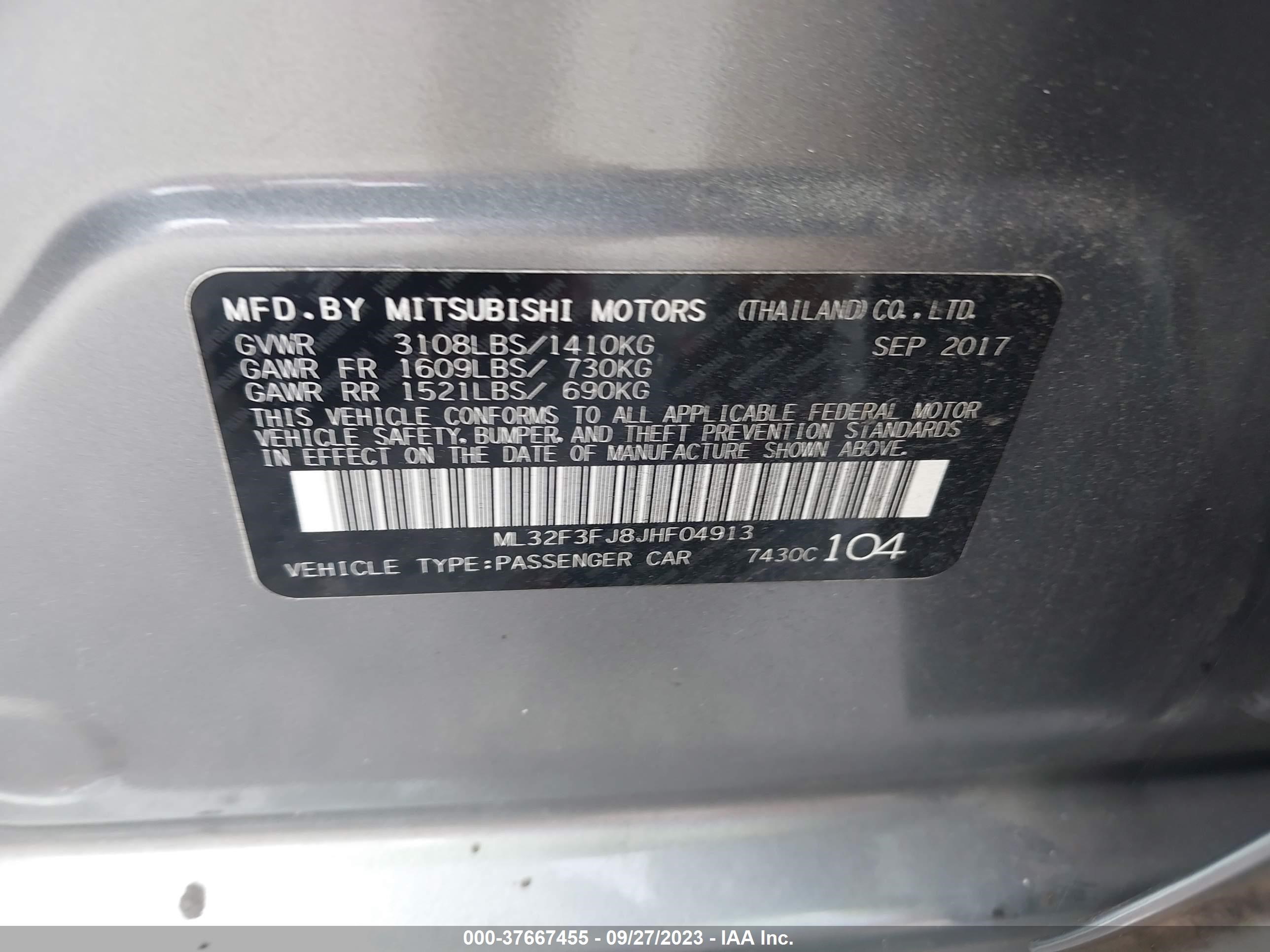 Photo 8 VIN: ML32F3FJ8JHF04913 - MITSUBISHI MIRAGE 