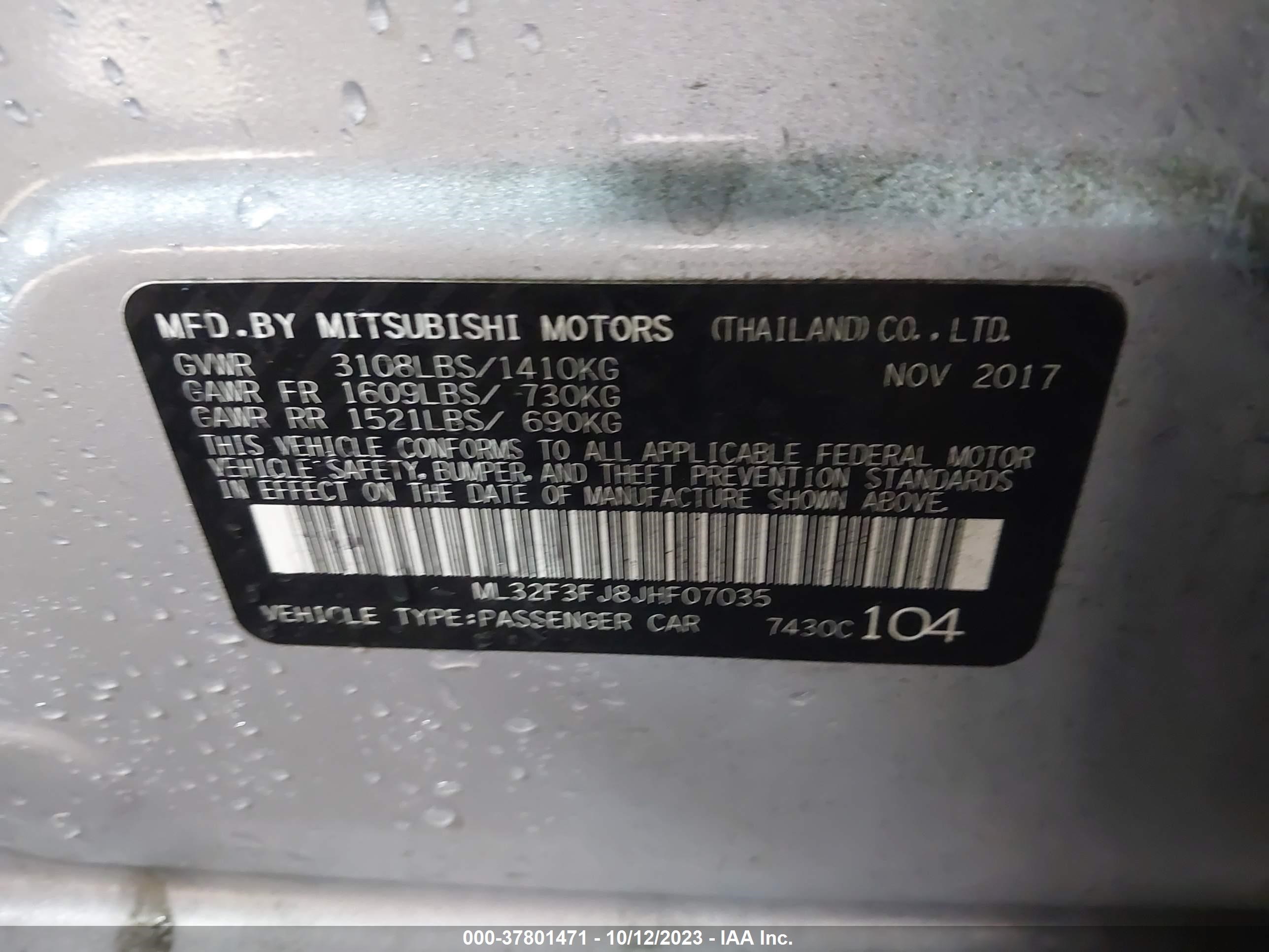 Photo 8 VIN: ML32F3FJ8JHF07035 - MITSUBISHI MIRAGE 