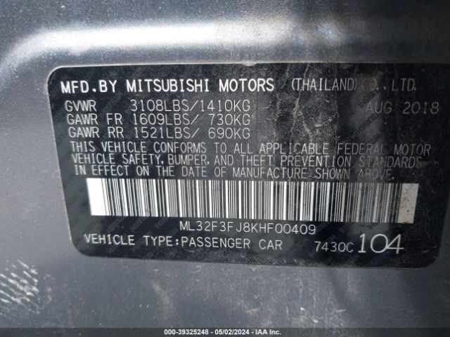 Photo 8 VIN: ML32F3FJ8KHF00409 - MITSUBISHI MIRAGE G4 