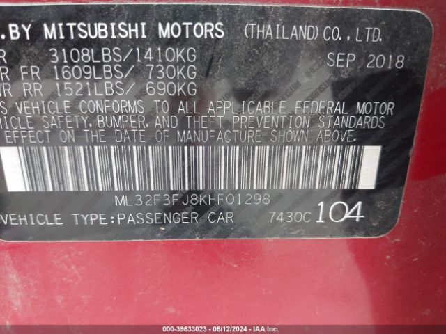 Photo 8 VIN: ML32F3FJ8KHF01298 - MITSUBISHI MIRAGE G4 