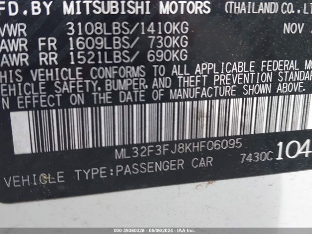 Photo 8 VIN: ML32F3FJ8KHF06095 - MITSUBISHI MIRAGE 