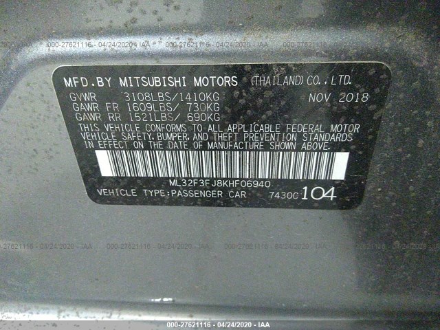 Photo 8 VIN: ML32F3FJ8KHF06940 - MITSUBISHI MIRAGE G4 