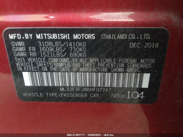 Photo 8 VIN: ML32F3FJ8KHF07747 - MITSUBISHI MIRAGE G4 