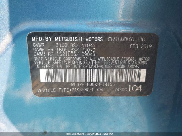 Photo 8 VIN: ML32F3FJ8KHF14195 - MITSUBISHI MIRAGE G4 