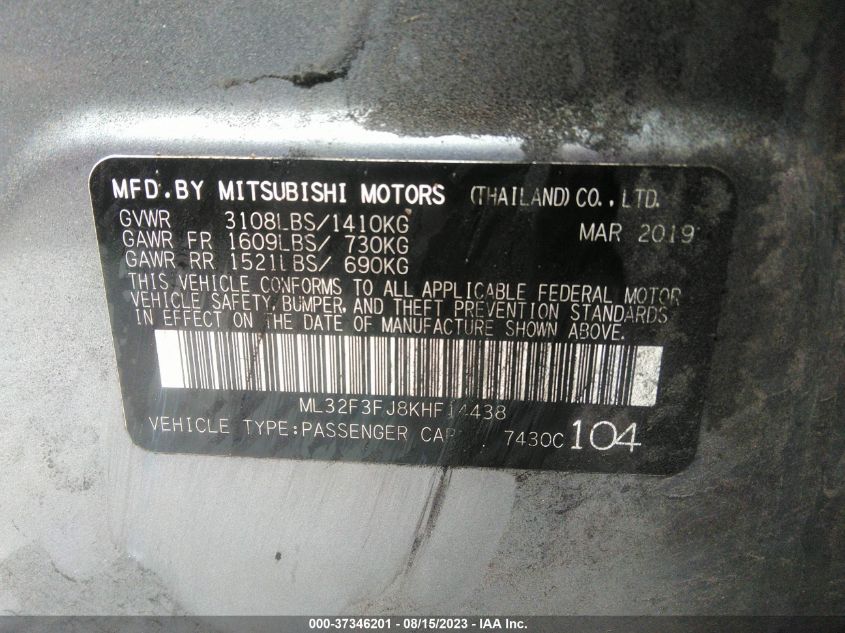 Photo 8 VIN: ML32F3FJ8KHF14438 - MITSUBISHI MIRAGE 