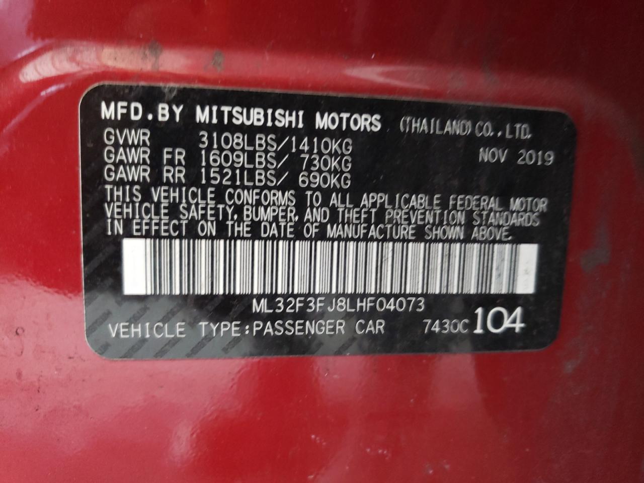 Photo 18 VIN: ML32F3FJ8LHF04073 - MITSUBISHI MIRAGE 